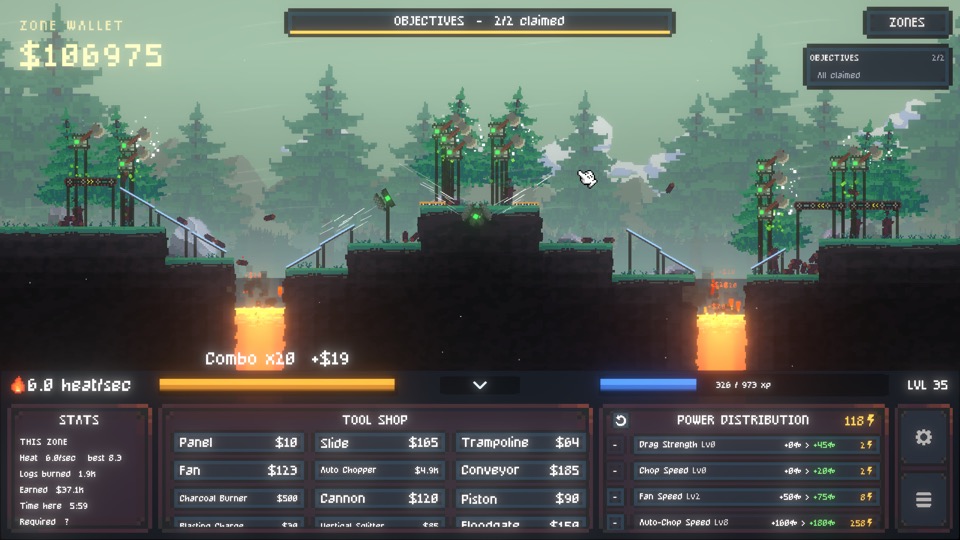 Log Drop: a forest full of conveyor belts feeding logs into the core